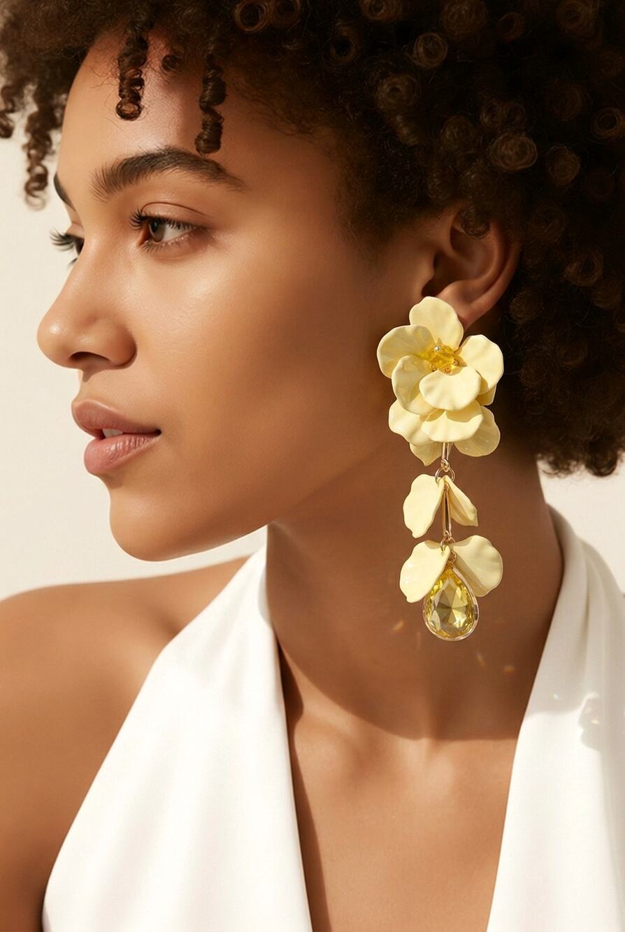 Yellow Floral Blossom Drop Earrings, "Magnolia Flower Earrings" by Nicole Miller